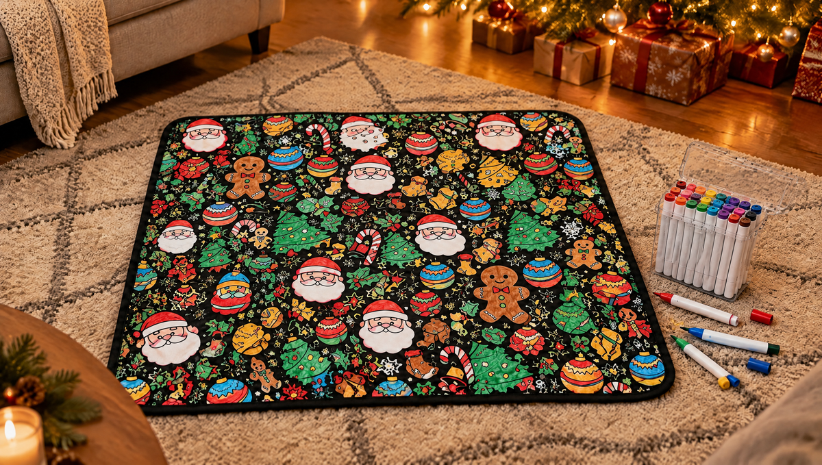 The blanket fully colored with markers