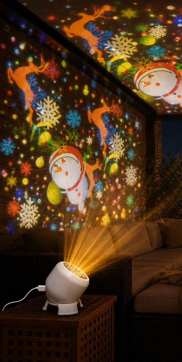 Customer photo: snowmen and snowflakes projected on the wall