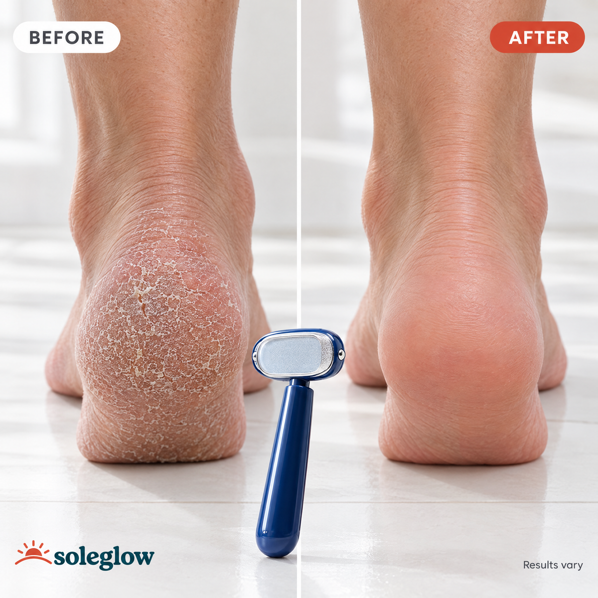 Rough heel before and after using Soleglow