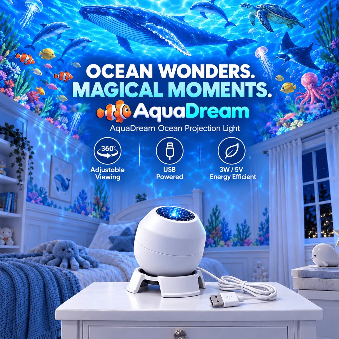 AquaDream projecting an ocean of sea life across a ceiling