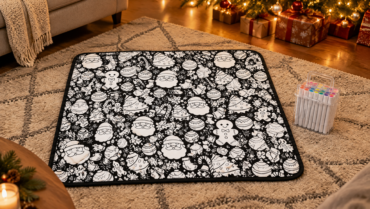 The coloring blanket before: blank black-and-white line art