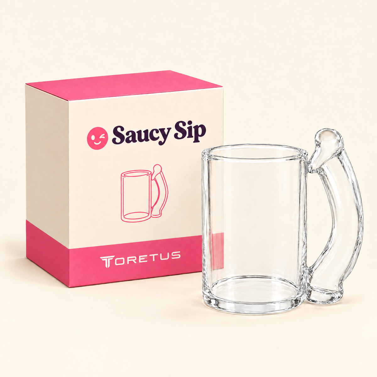 What's in the box: the Saucy Sip glass and its gift box, boxed with the Toretus logo