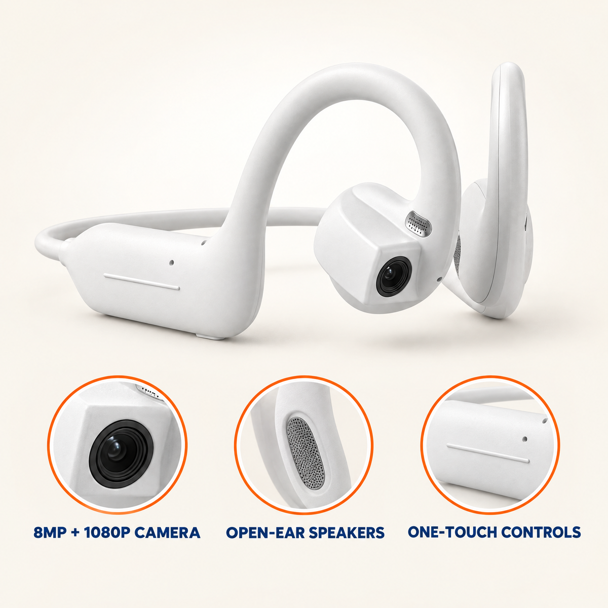 8MP and 1080p camera, open-ear speakers and one-touch controls