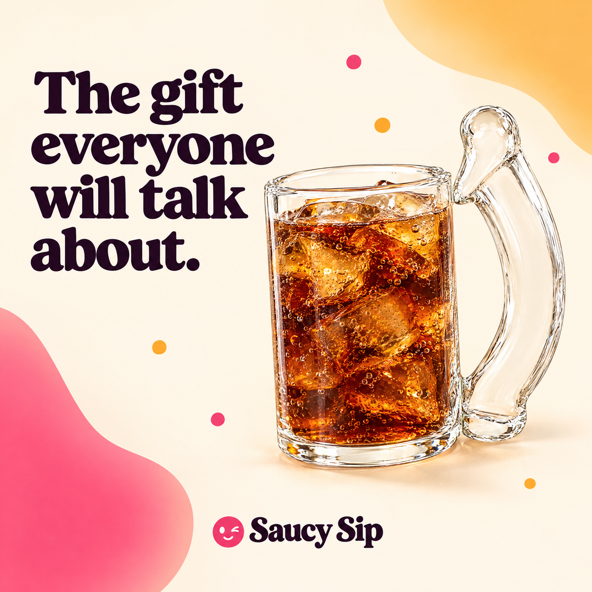 Saucy Sip cheeky glass mug with its signature tall handle